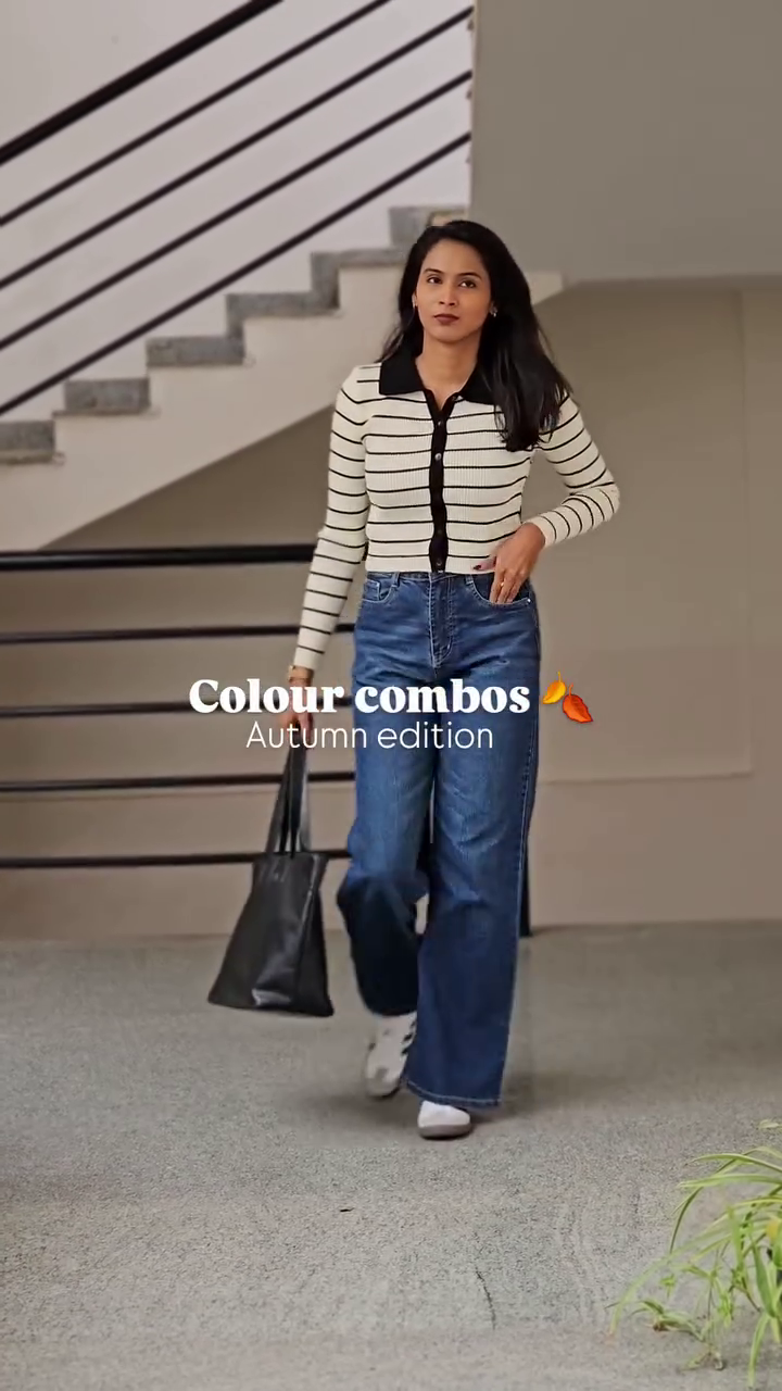 Brown Cardigan with White Top & Light Blue Jeans