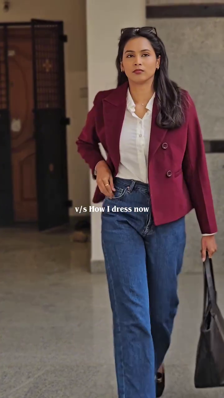 Burgundy Blazer with White Shirt & Dark Blue Jeans