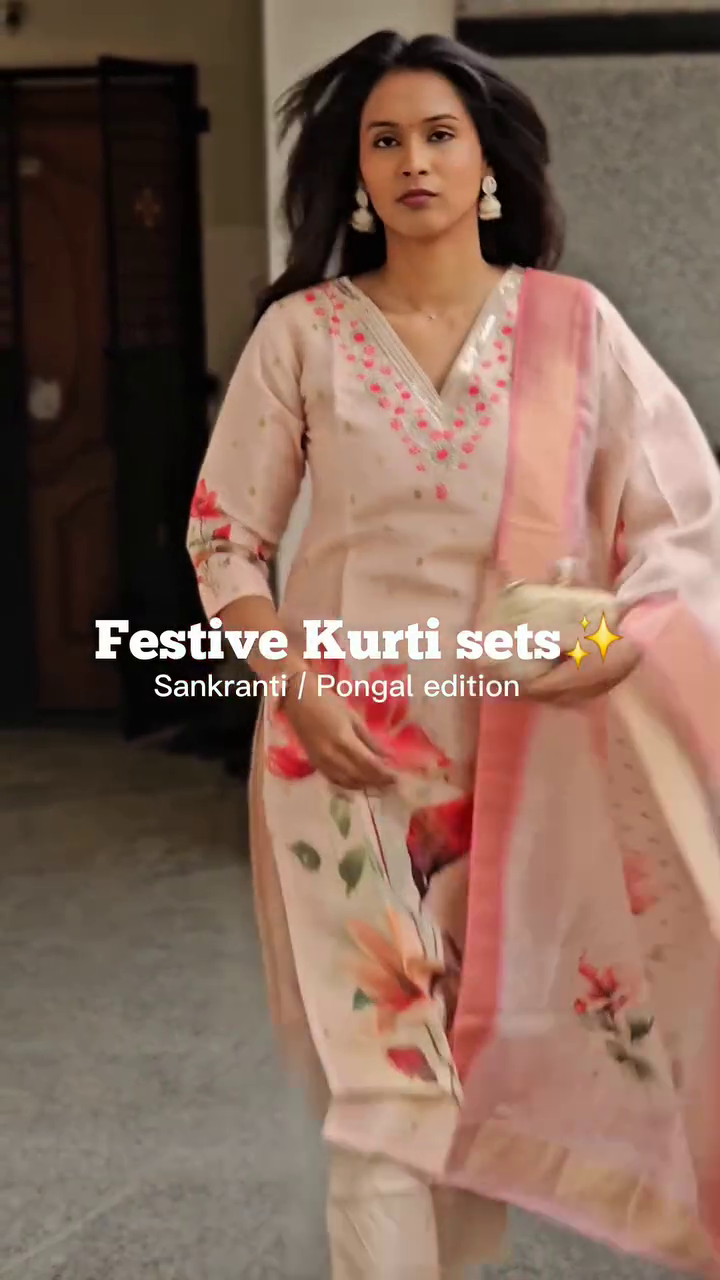 Festive Pink Kurti Set with Teal Dupatta