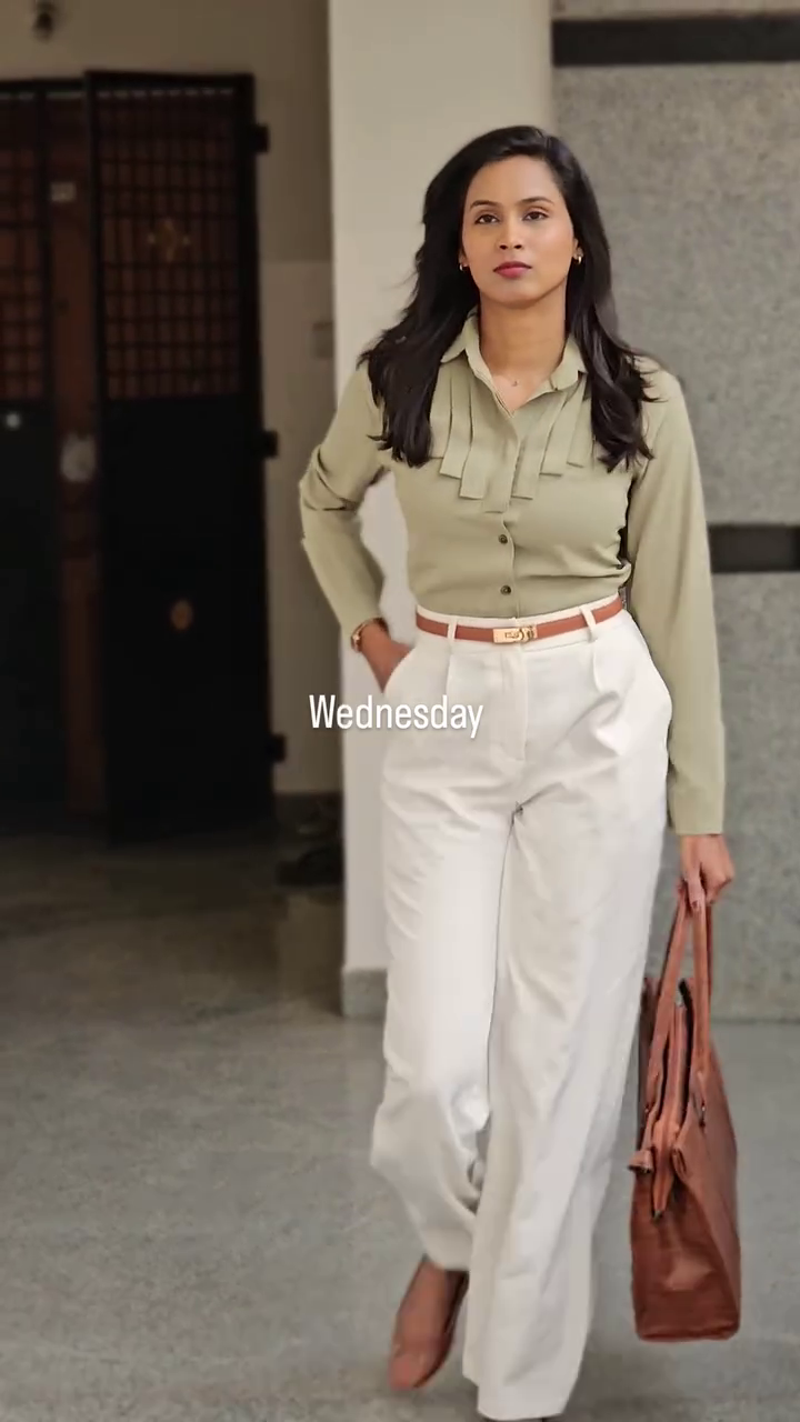 Burgundy High-Neck Top with Black Formal Trousers