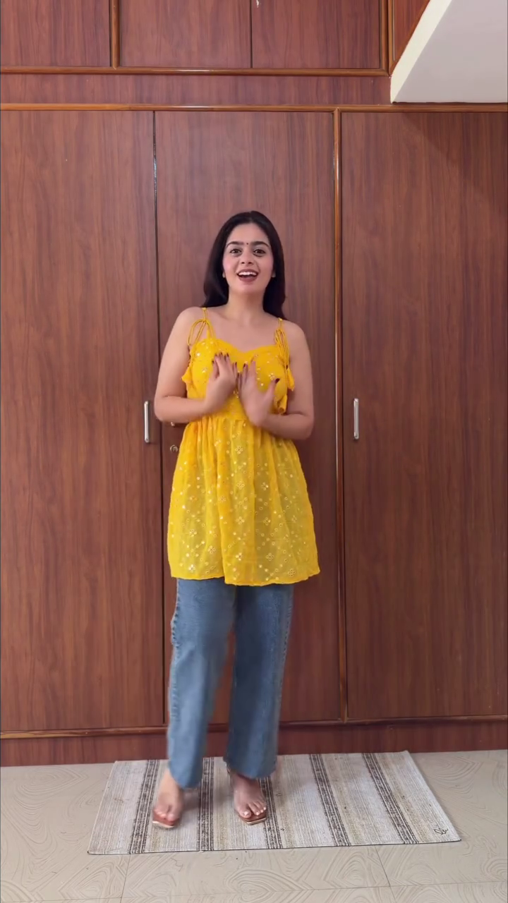 Mustard Yellow Summer Top with Straight Fit Jeans