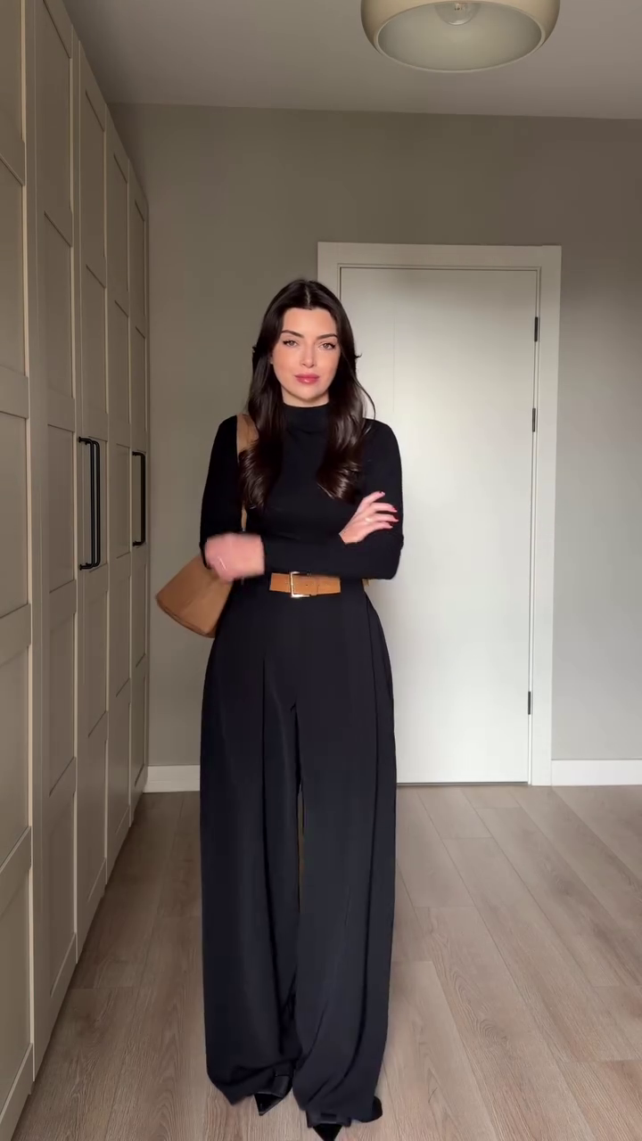 Blue Striped Oversized Shirt with Navy Wide-Leg Trousers