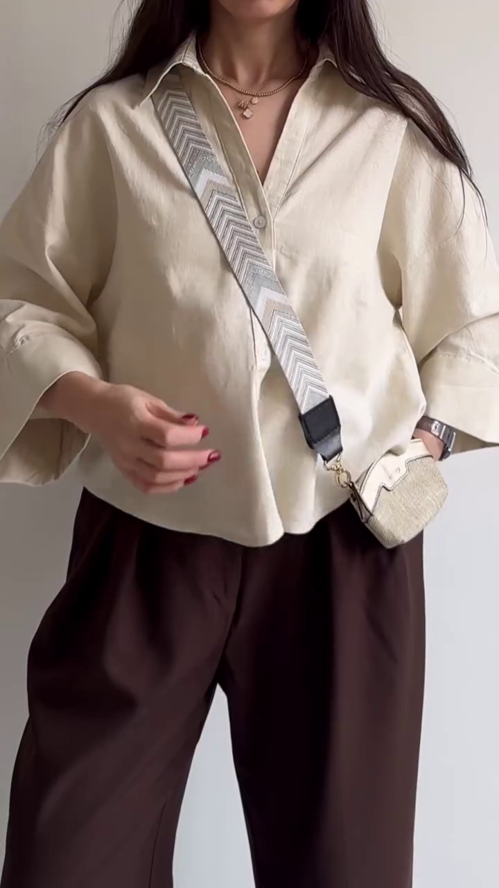 Light Blue Relaxed Shirt with Cream Wide-Leg Pants