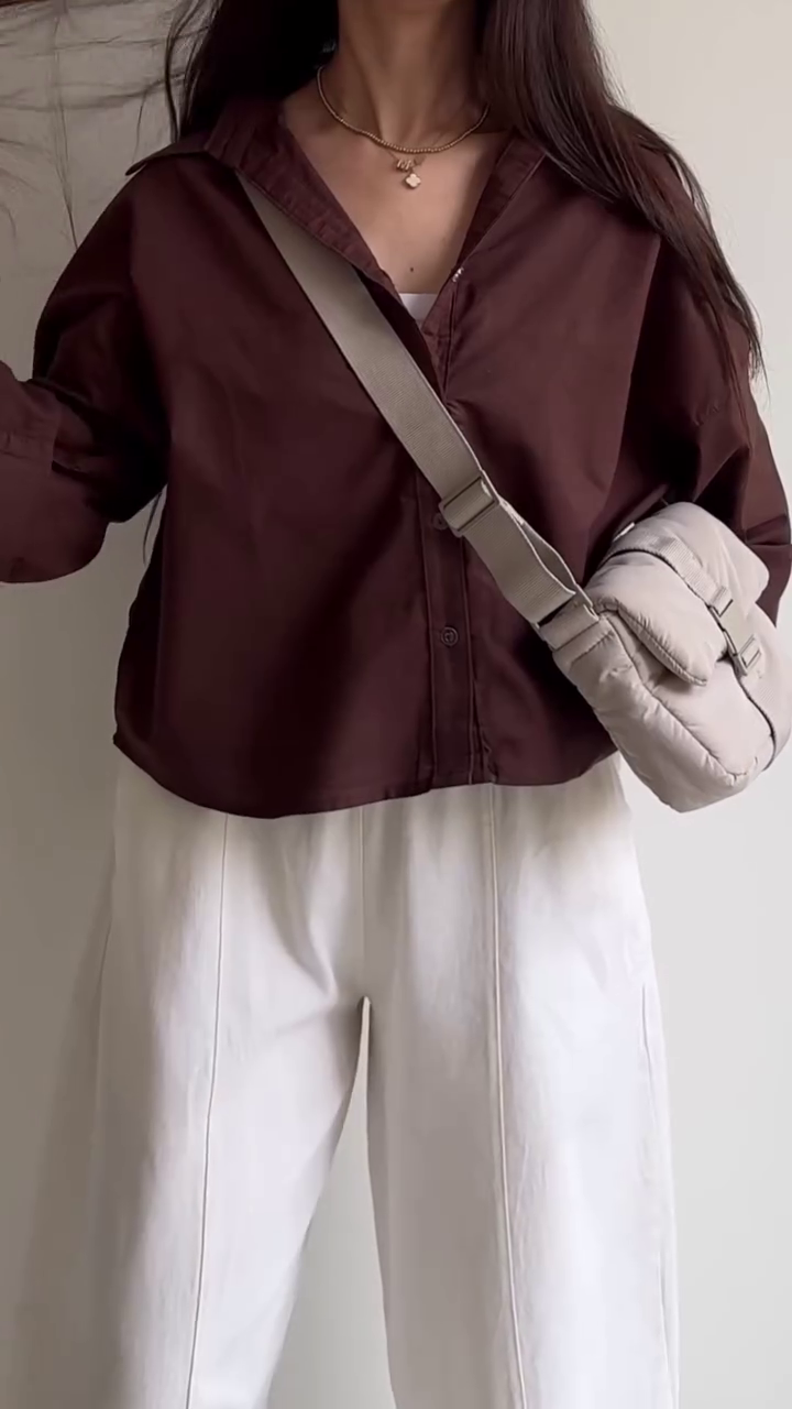 Light Blue Relaxed Shirt with Cream Wide-Leg Pants