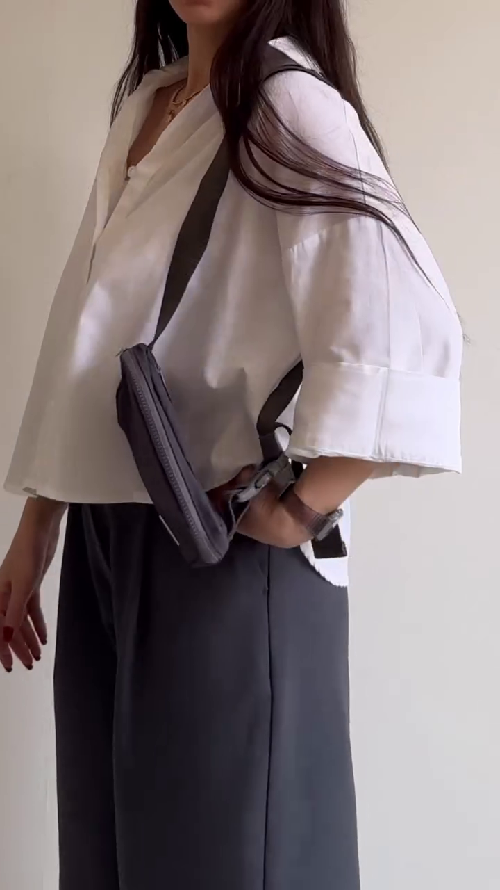 Light Blue Relaxed Shirt with Cream Wide-Leg Pants