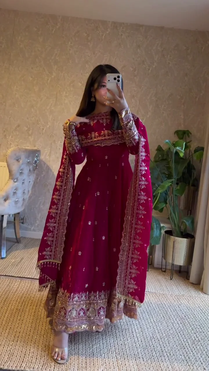 Royal Crimson Embroidered Anarkali Suit