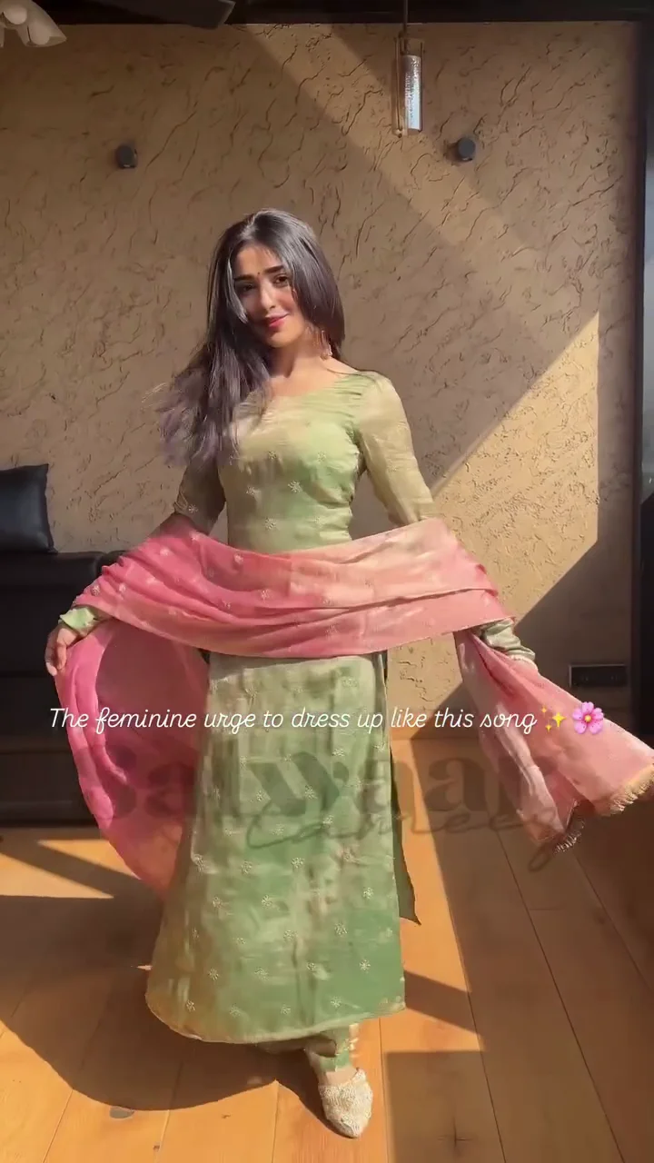 Sage Green Kurta with Blush Pink Dupatta