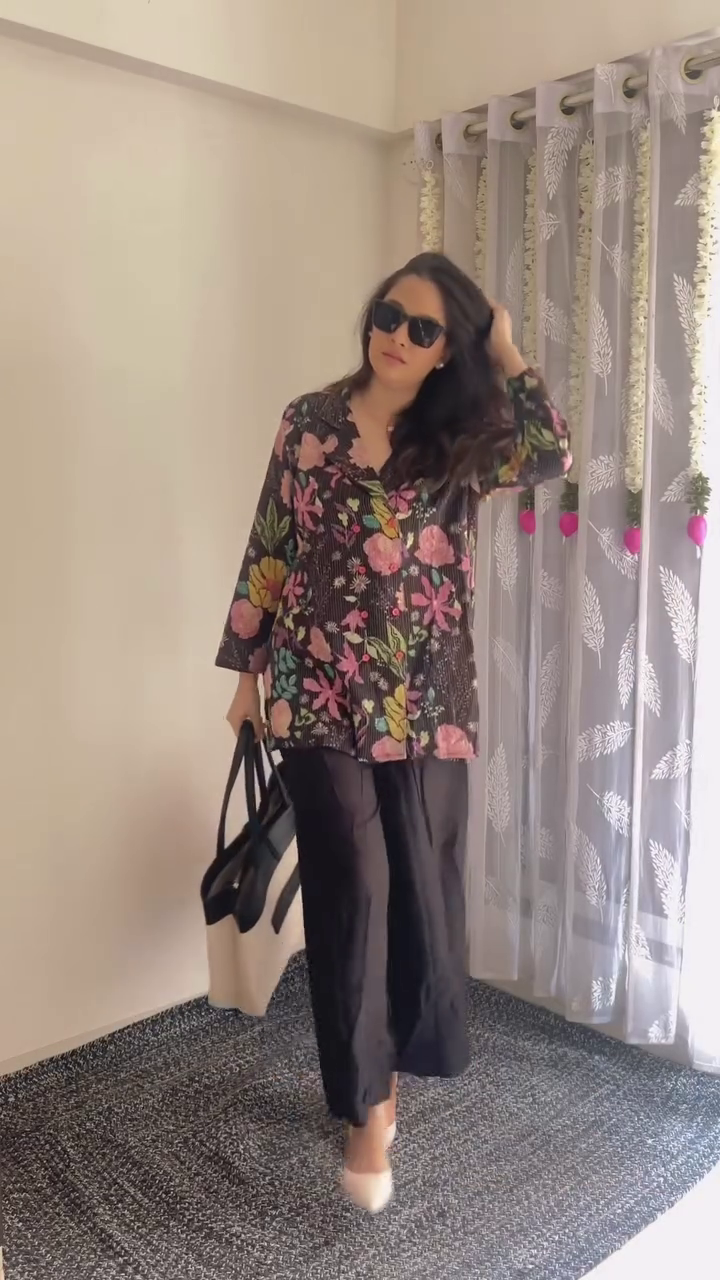Floral Printed Top with Black Pants