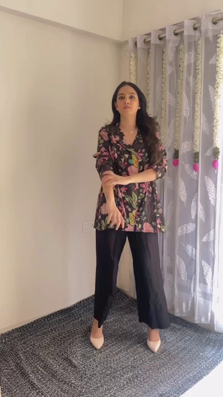 Floral Printed Top with Black Pants