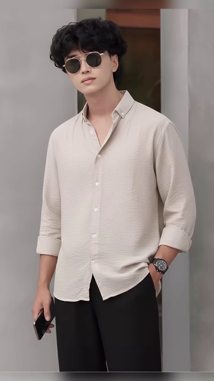 Brown Casual Shirt with Light Trousers