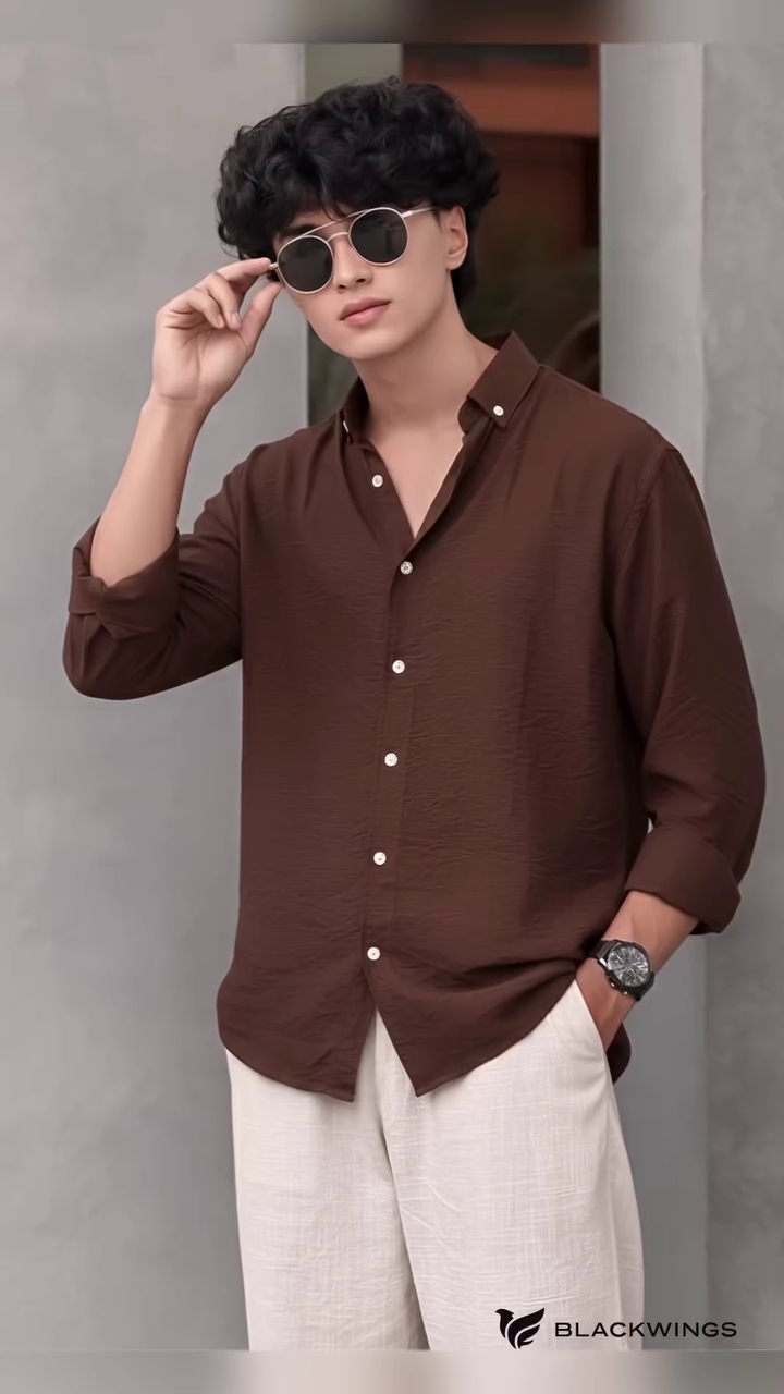 Brown Casual Shirt with Light Trousers
