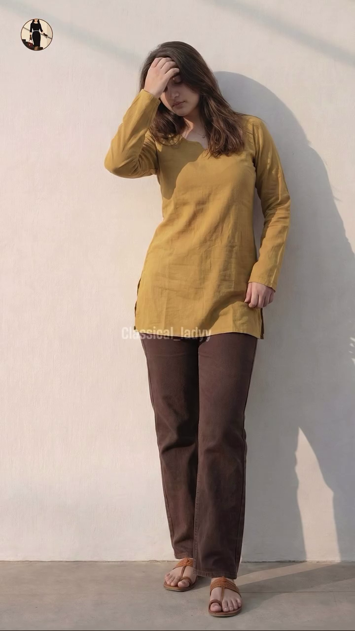 Maroon Printed Kurti with Denim Jeans