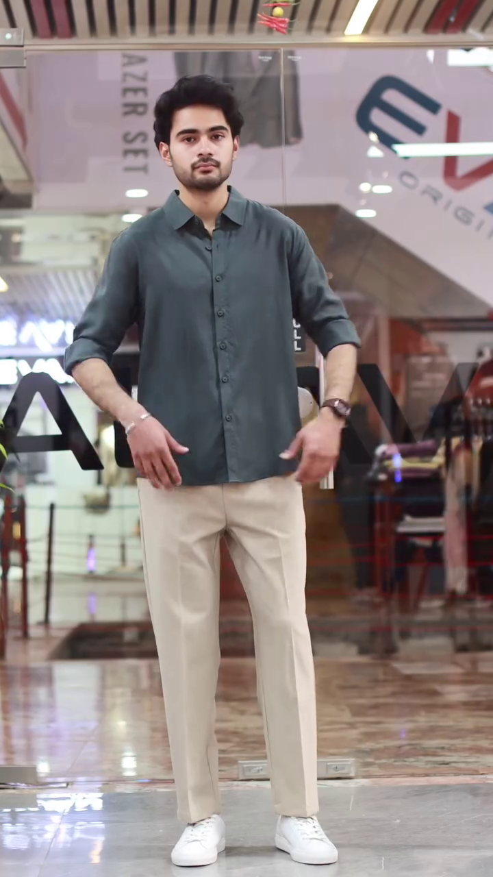 Olive Green Shirt with Black Trousers