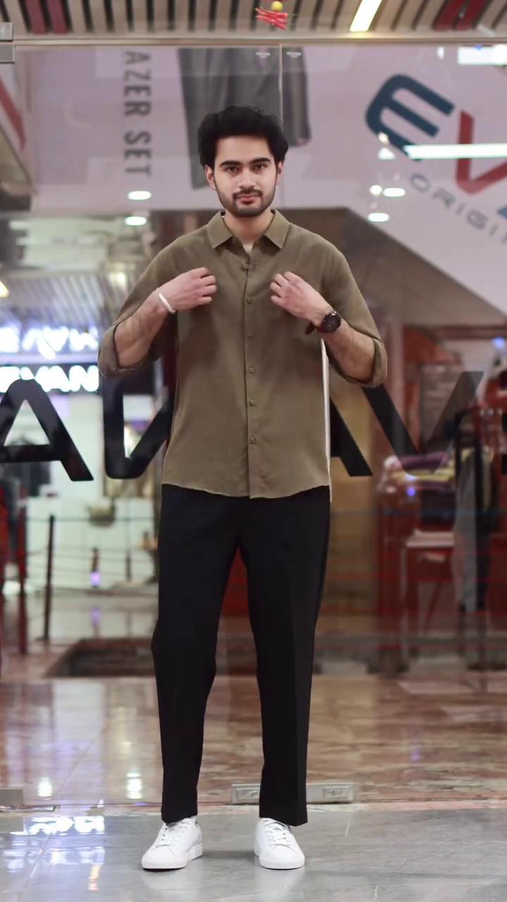 Olive Green Shirt with Black Trousers