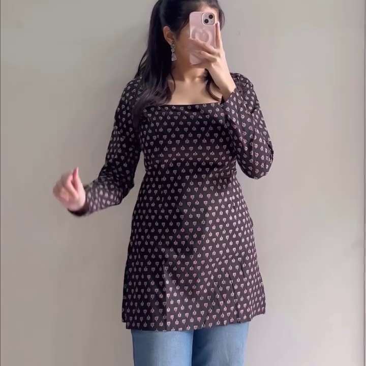 Black Printed Tunic with Jeans