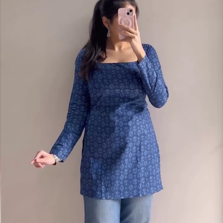 Black Printed Tunic with Jeans