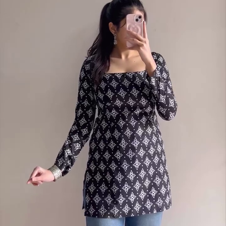 Black Printed Tunic with Jeans