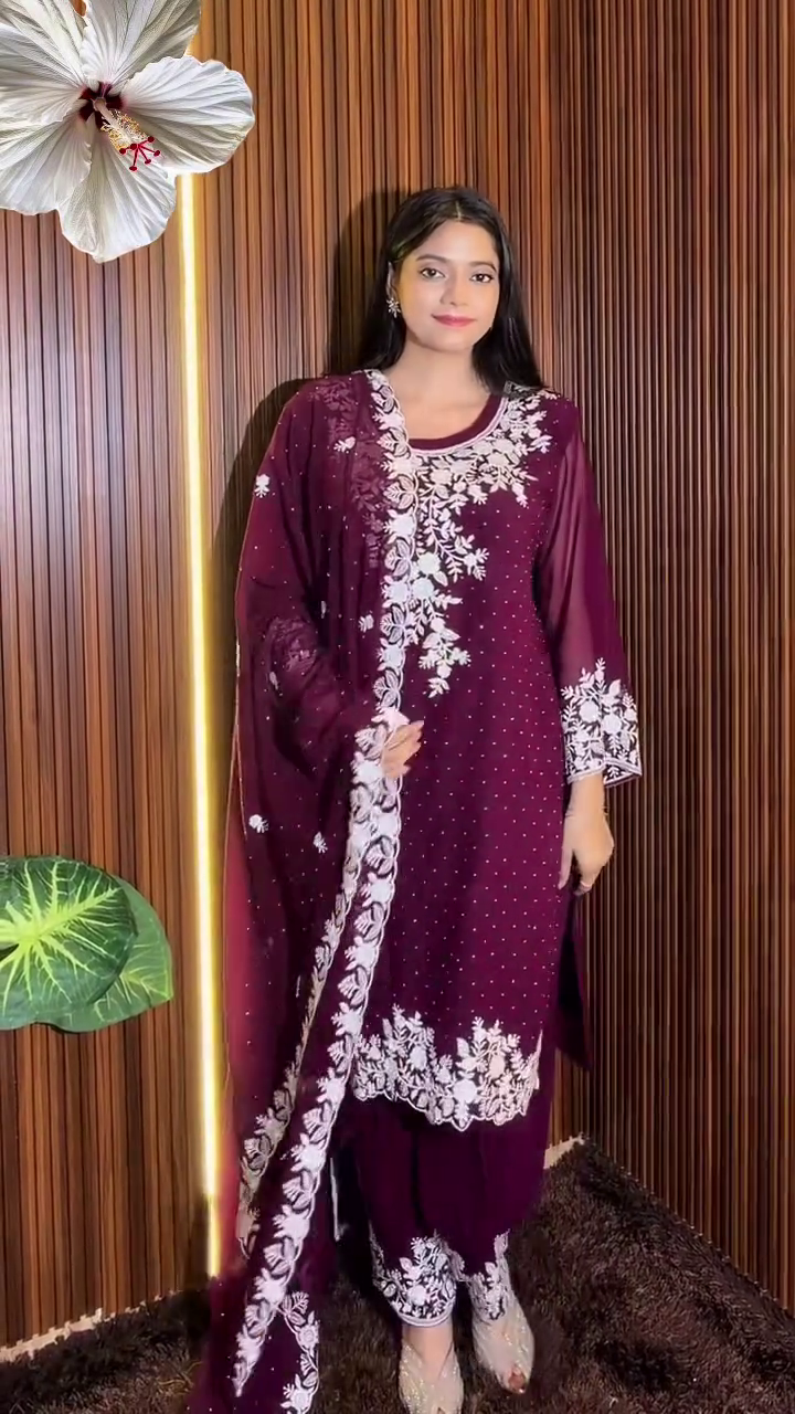 Rust Brown Embroidered Suit Set