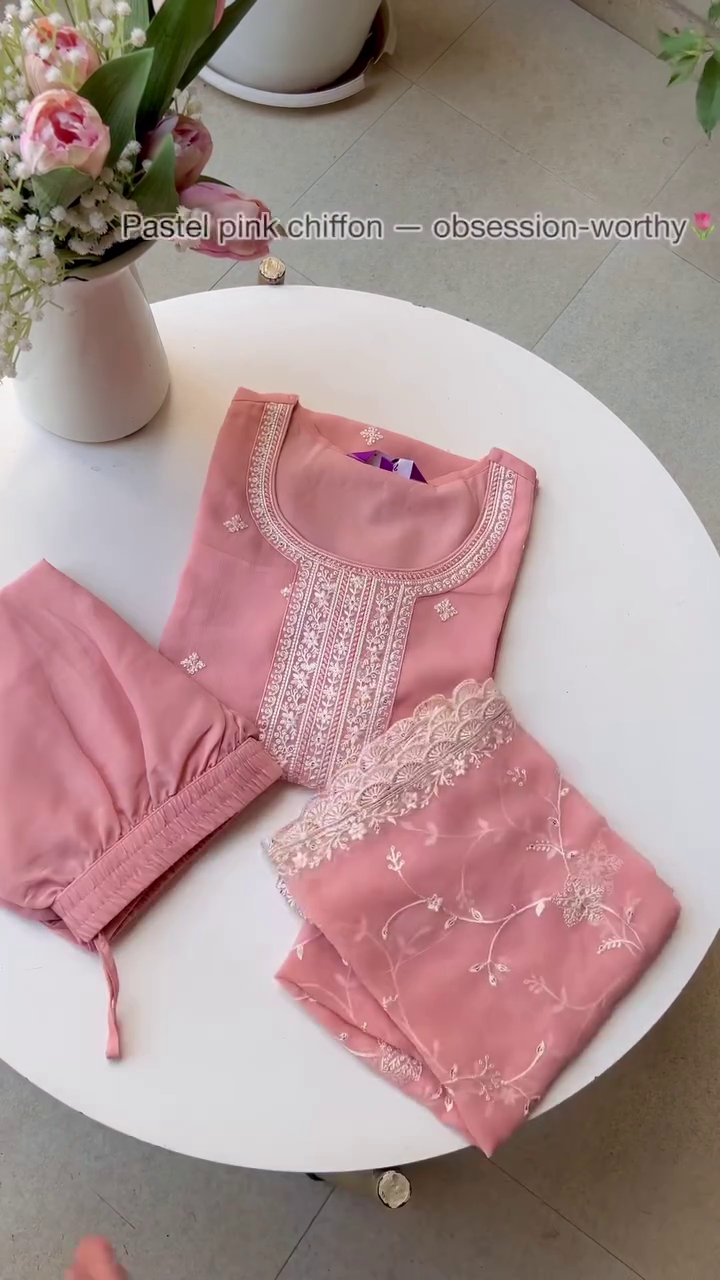 Pastel Pink Chiffon Set