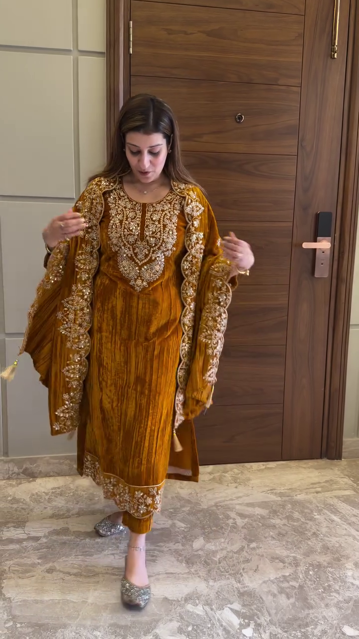 Golden Velvet Anarkali