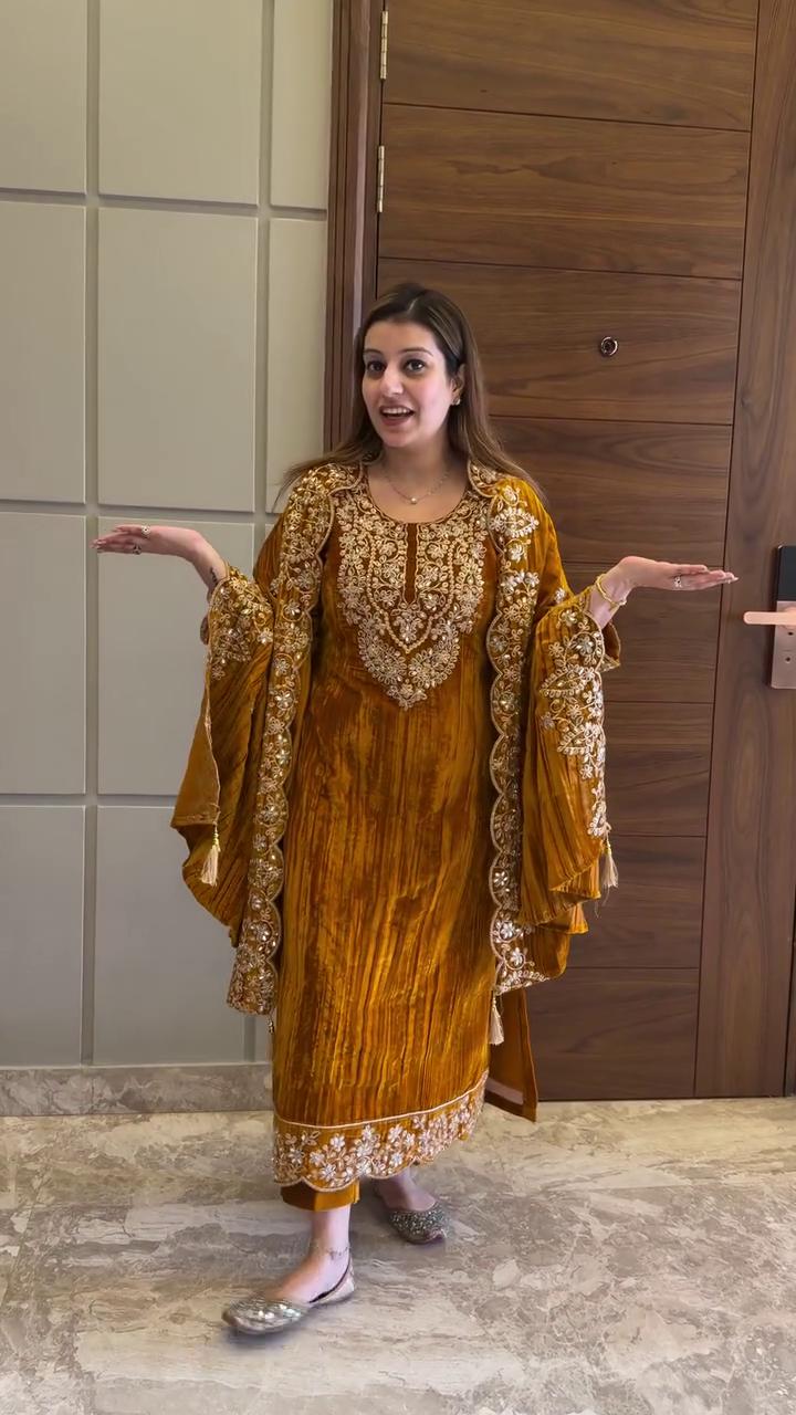 Golden Velvet Anarkali