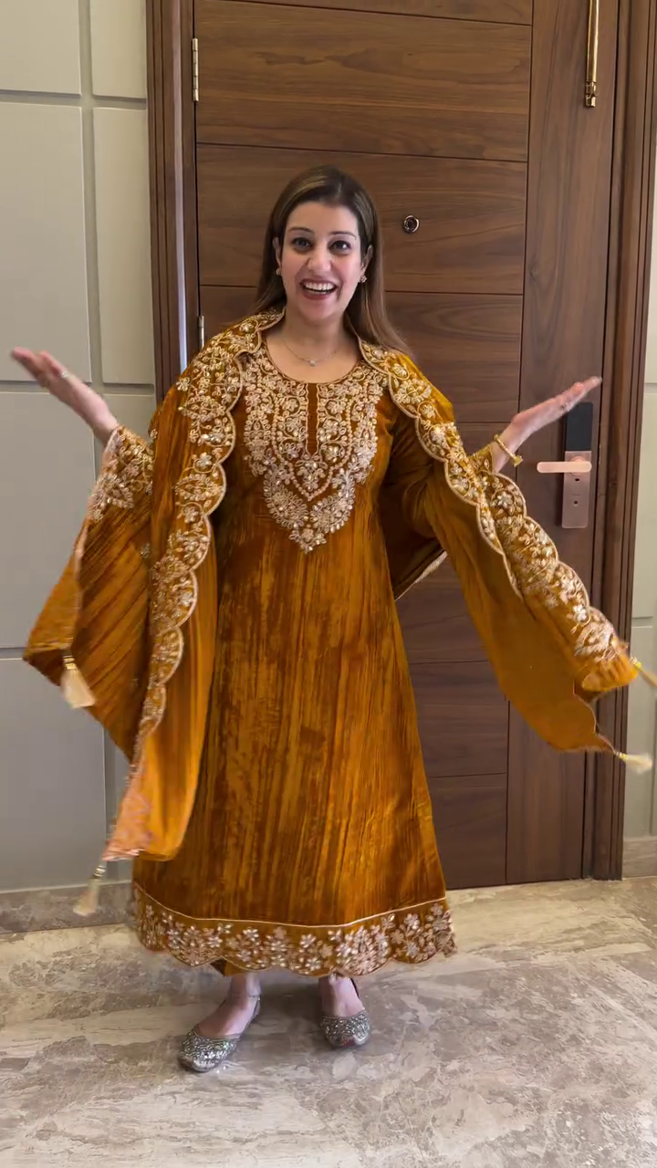 Golden Velvet Anarkali