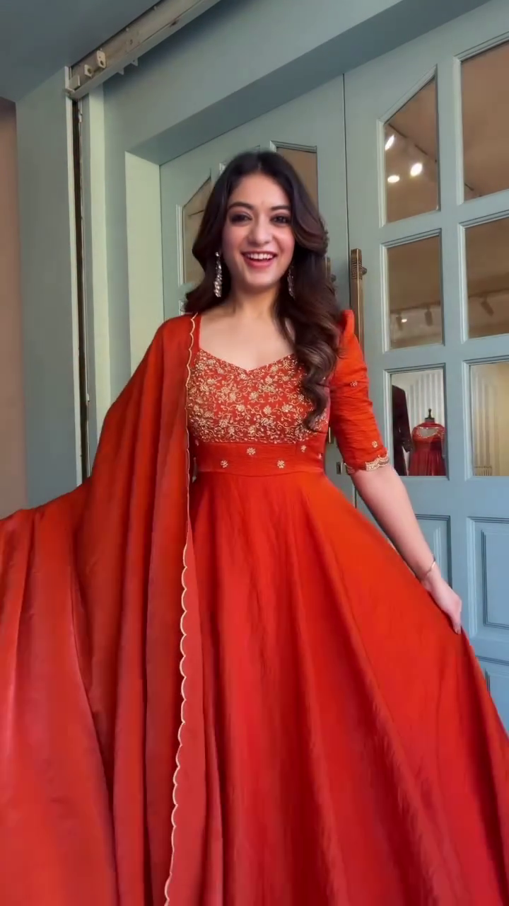 Royal Red Embroidered Party Gown