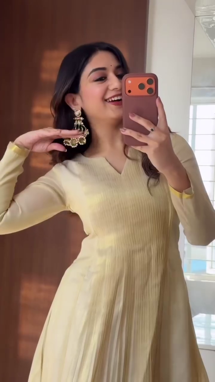 Soft Beige Pleated Ethnic Dress