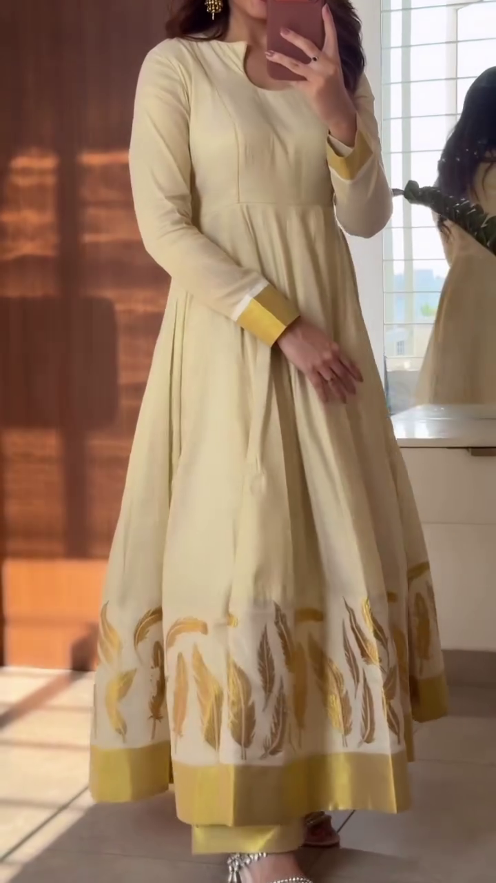 Soft Beige Pleated Ethnic Dress