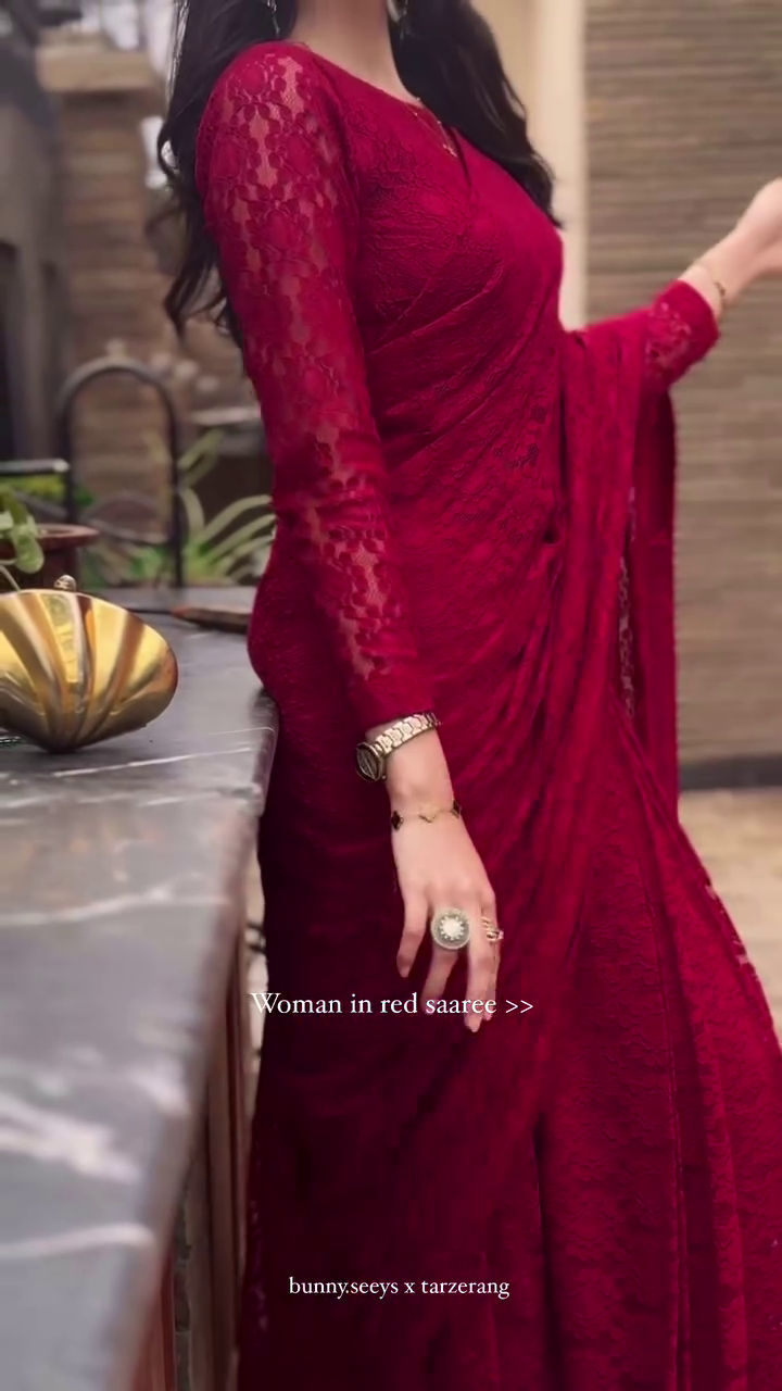 Bold Red Lace Saree Glam