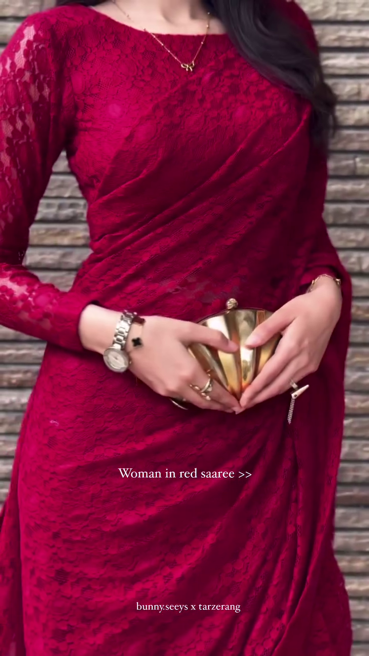 Bold Red Lace Saree Glam