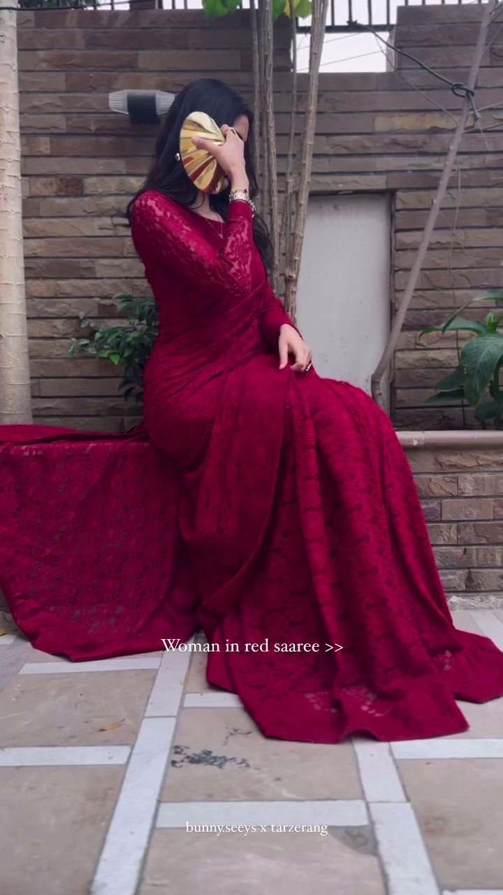 Bold Red Lace Saree Glam