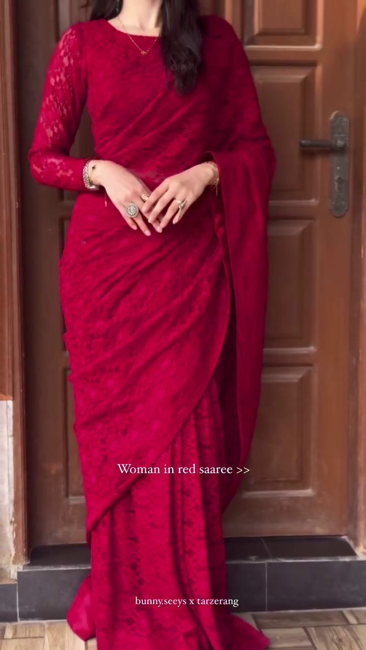 Bold Red Lace Saree Glam