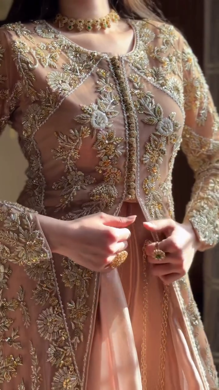 Pastel Peach Heavy Embroidered Suit