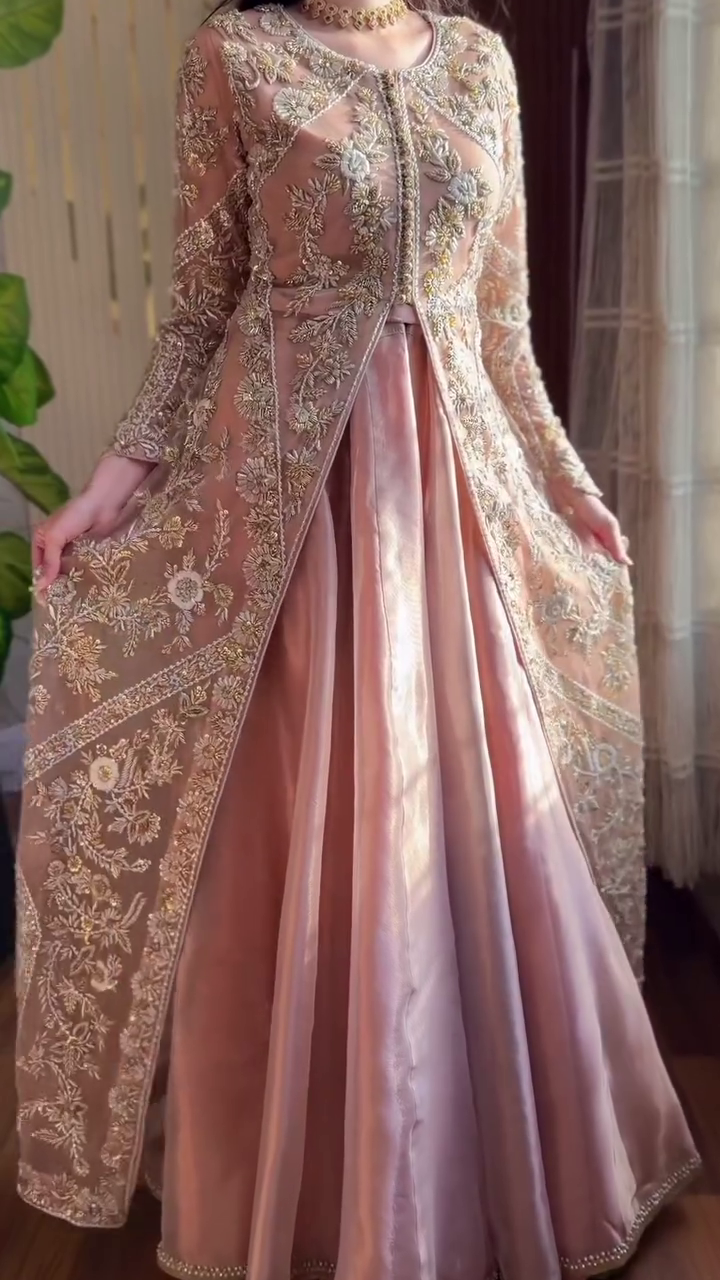 Pastel Peach Heavy Embroidered Suit