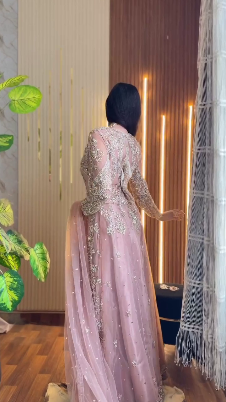 Pastel Peach Heavy Embroidered Suit