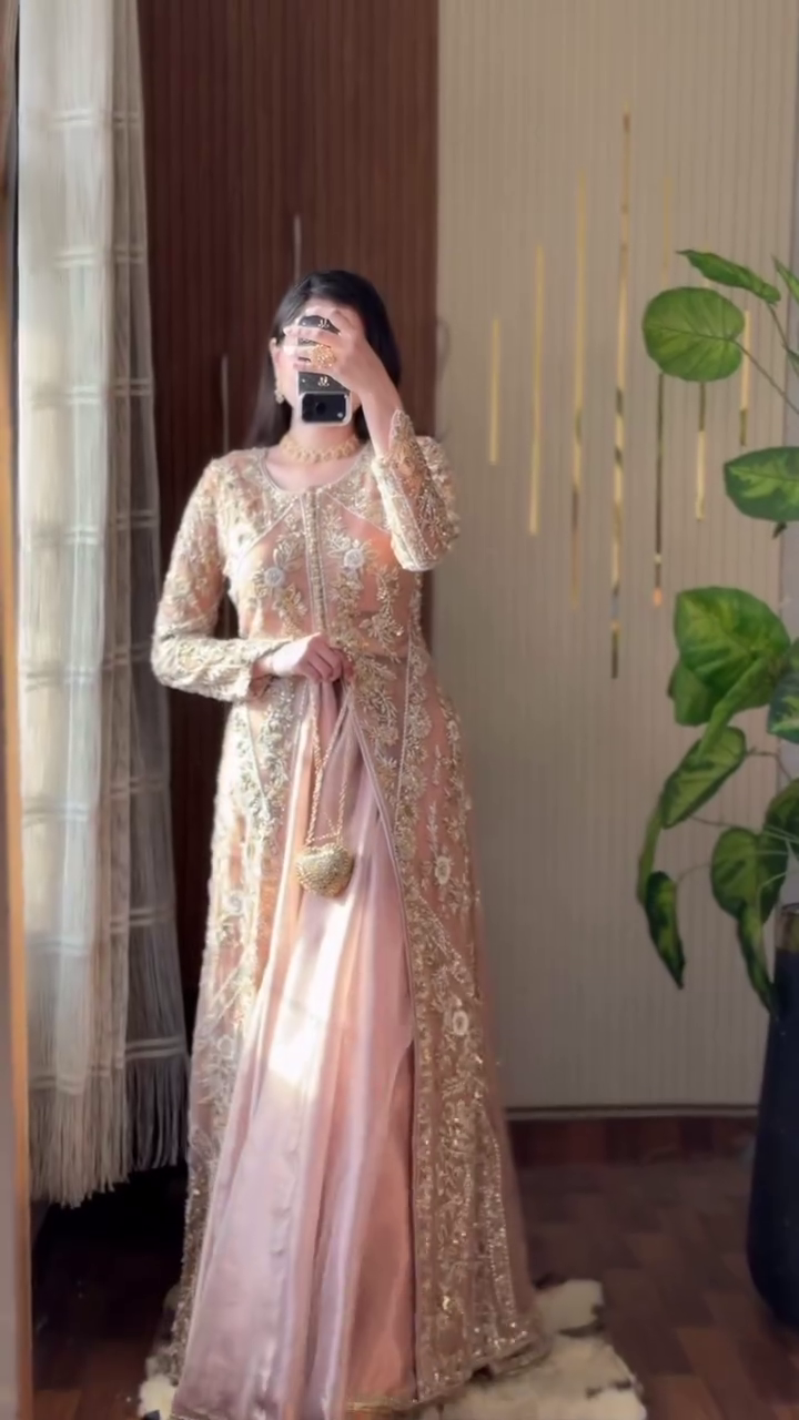 Pastel Peach Heavy Embroidered Suit