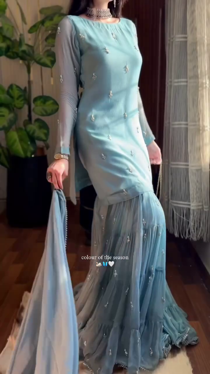 Elegant Ice Blue Ethnic Co-ord Set