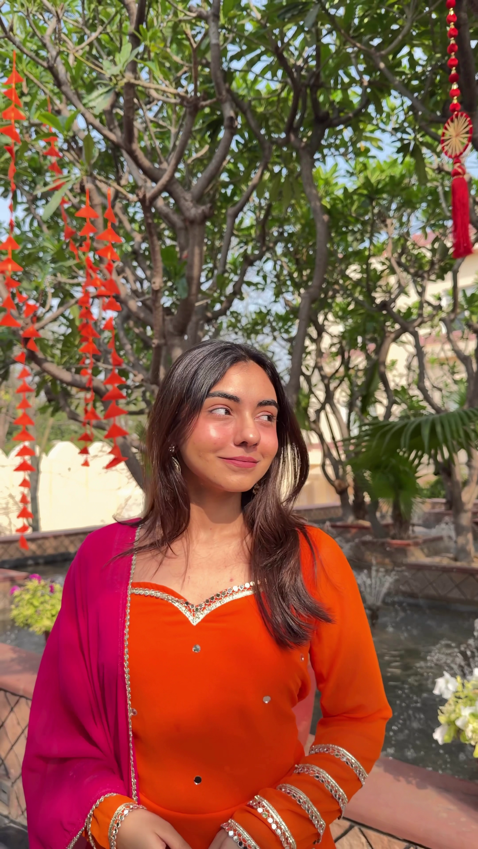 Vibrant Pink Orange Festive Sharara Set