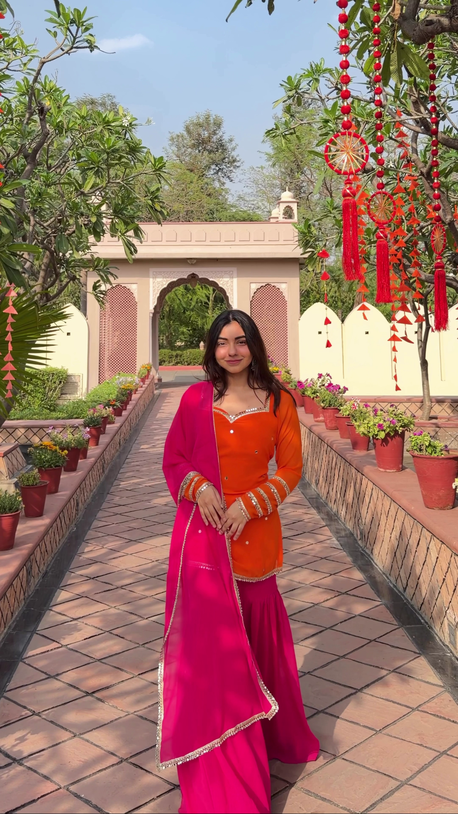Vibrant Pink Orange Festive Sharara Set