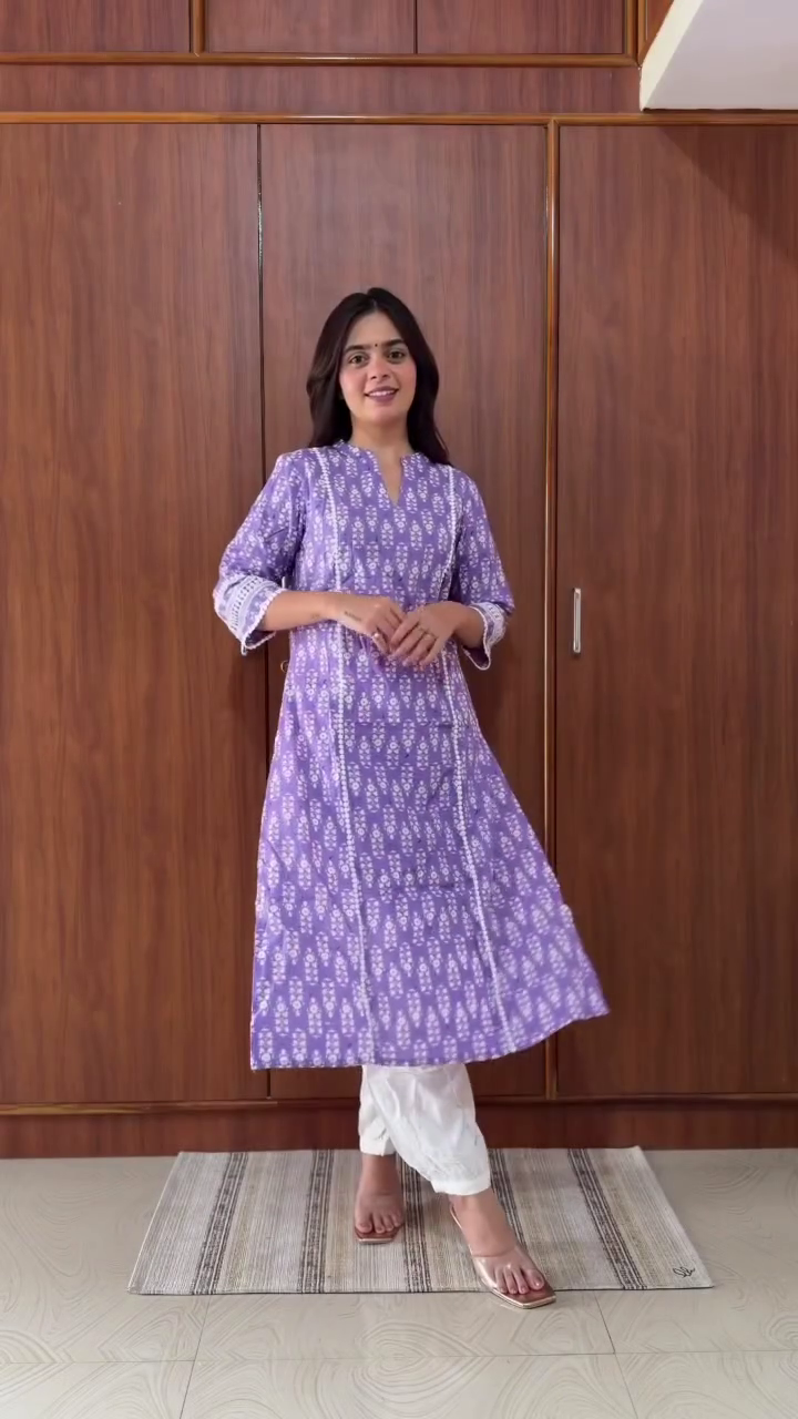 Lavender Printed Kurta Casual Charm