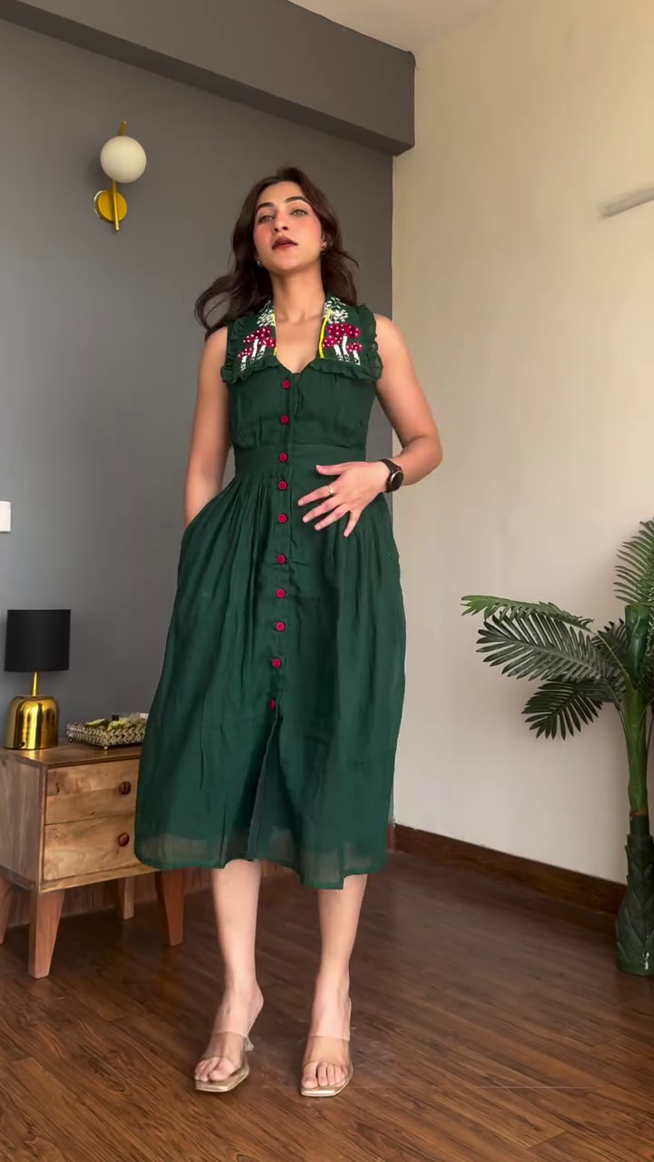 Emerald Button Midi Dress