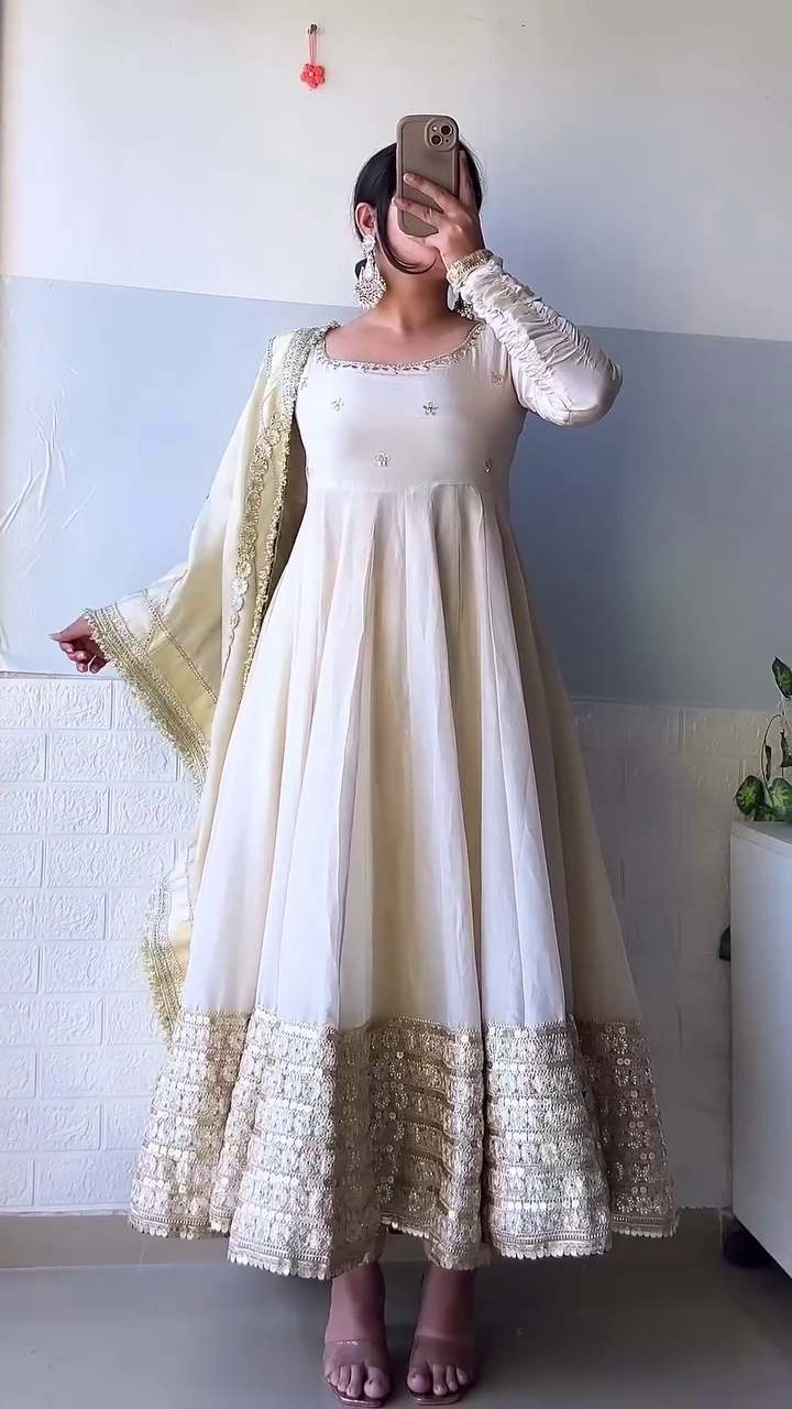 Champagne Anarkali Ensemble