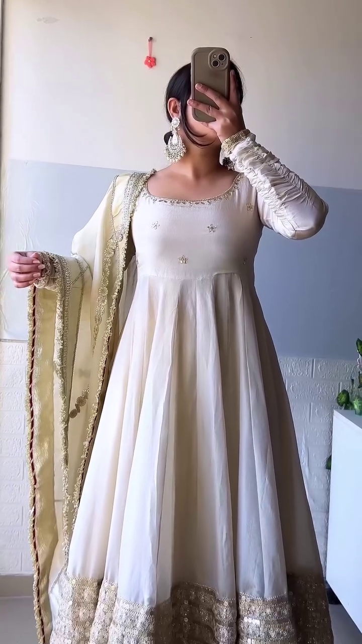 Champagne Anarkali Ensemble