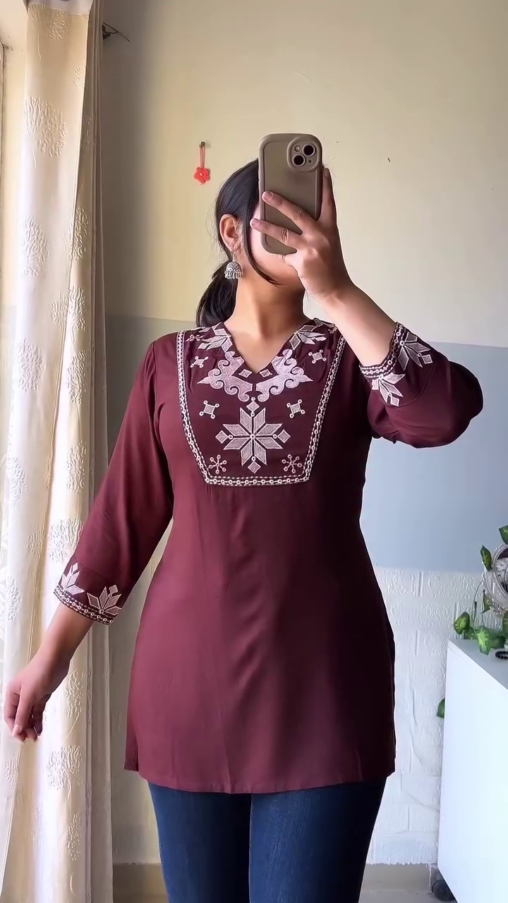 Classic Maroon Embroidered Kurti