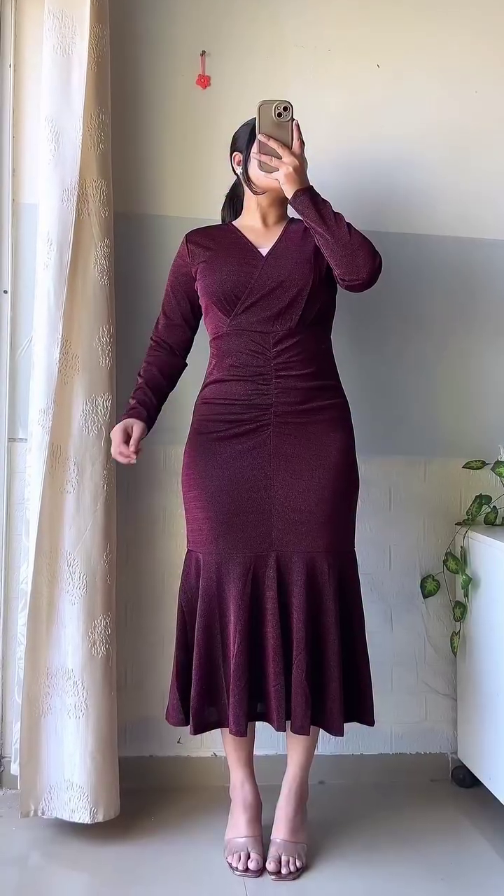 Wine Bodycon Flare Dress