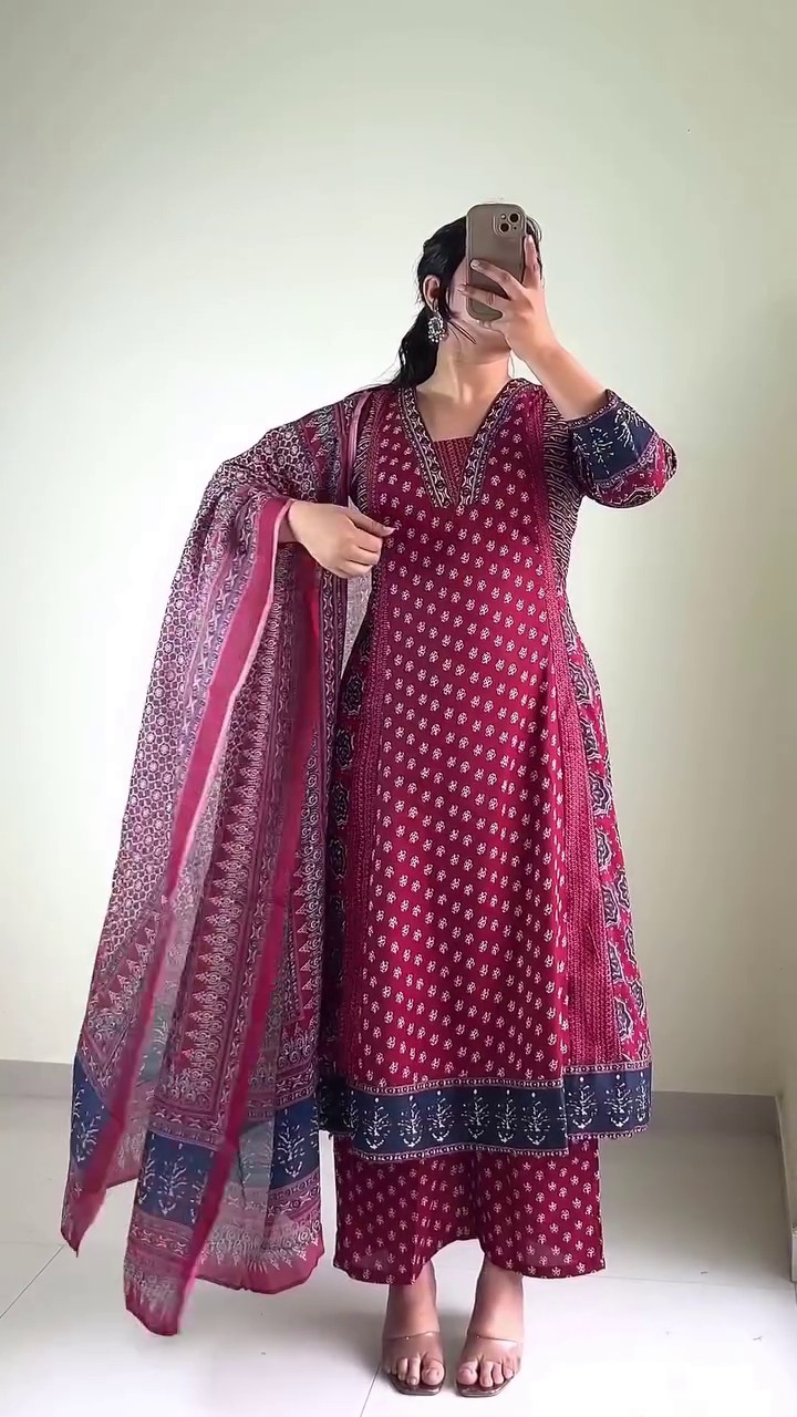 Maroon Printed Suit Set