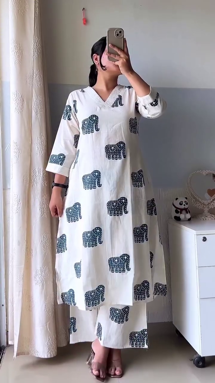 Ivory Elephant Print Co-ord Set
