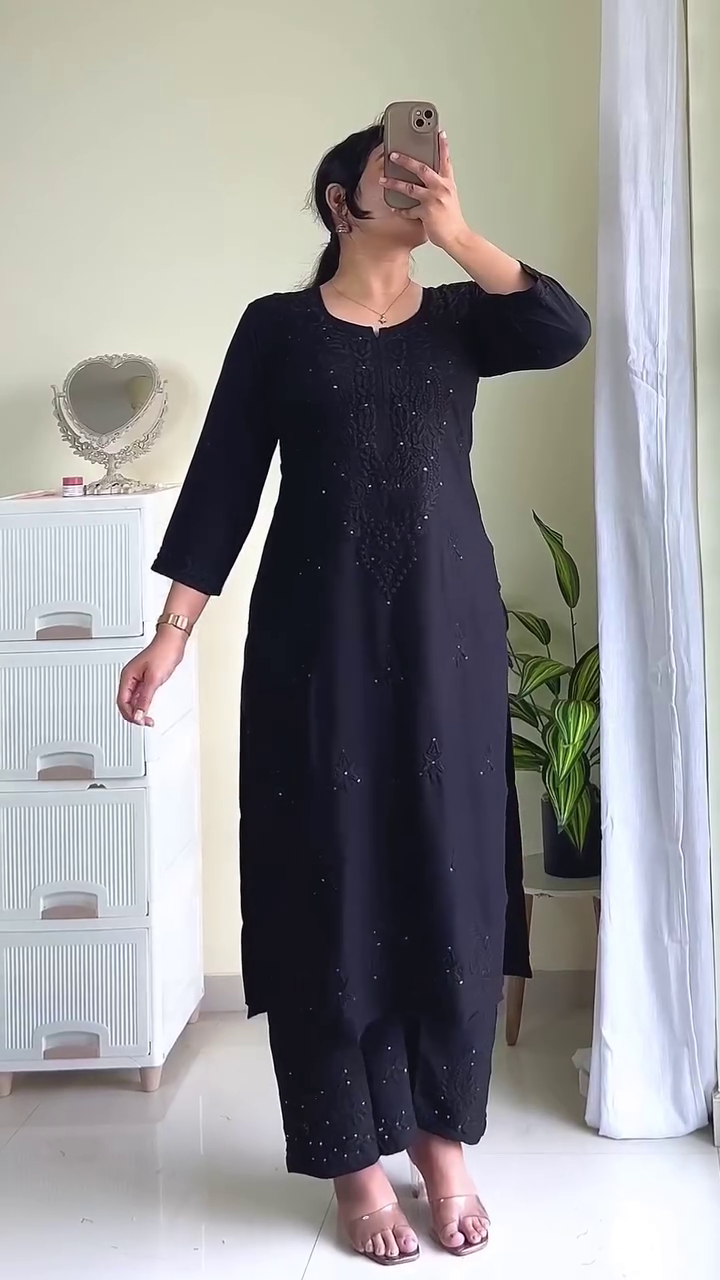 Brown Embroidered Kurta Set