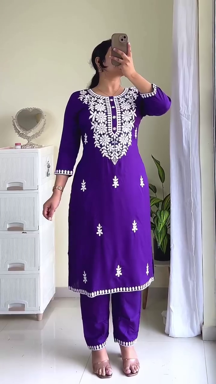 Brown Embroidered Kurta Set